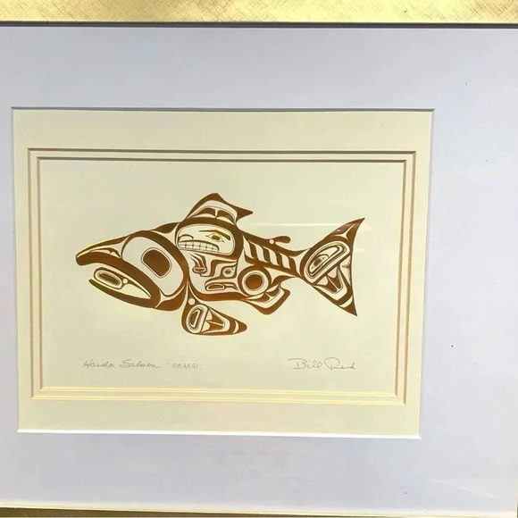 Haida Salmon “SKAGII” by Bill Reid, framed with raised copper image - Picture 7 of 8